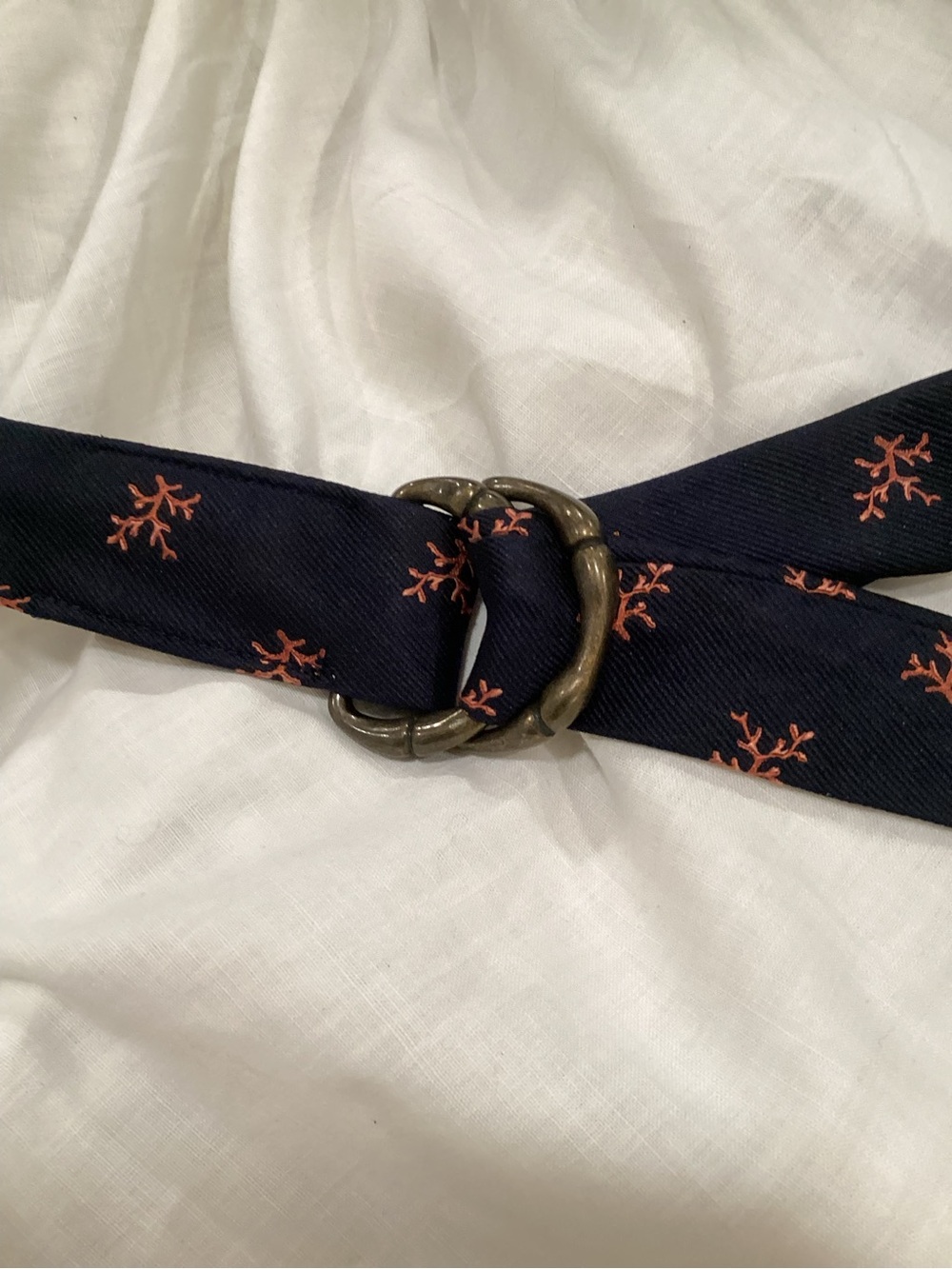 VTG J Crew all Silk double D Ring Belt Embroidered detail M/L - Picture 2 of 5